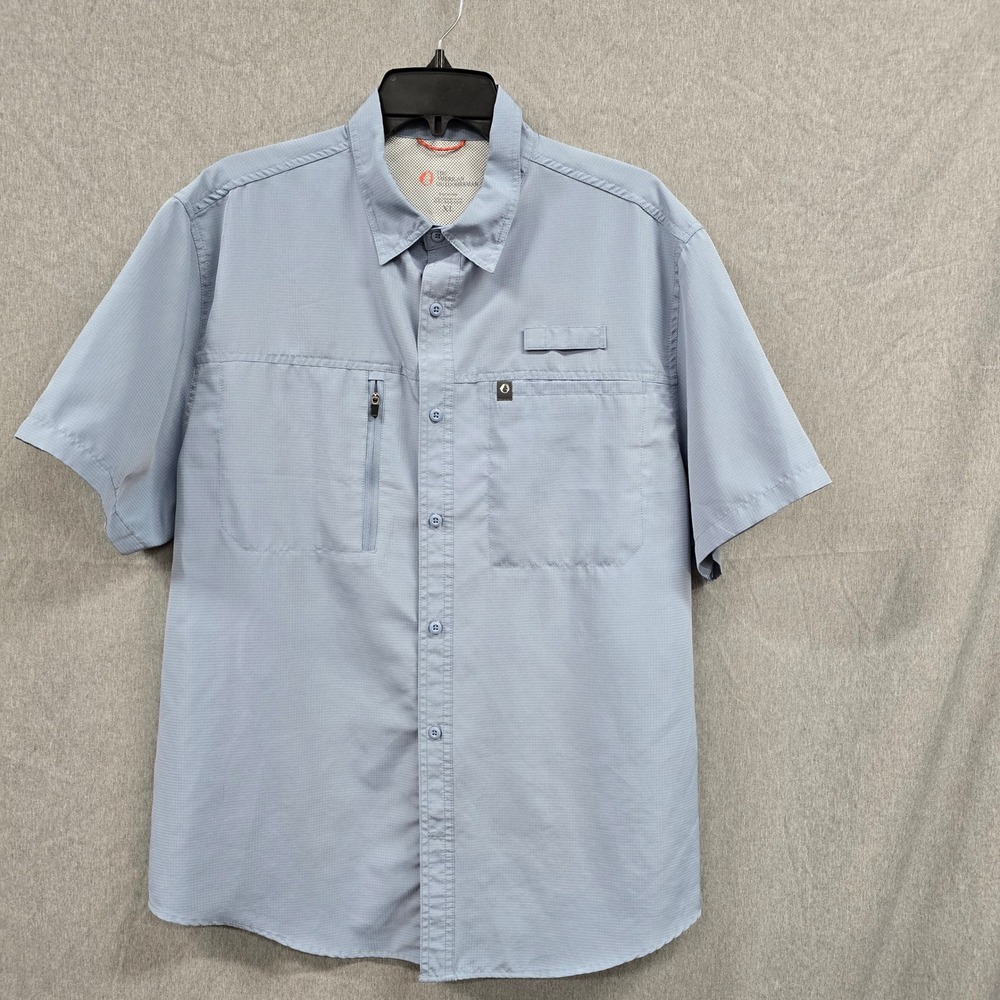 The American Outdoorsman Mens XL Blue Ripstop Short Sleeve Fishing Shirt